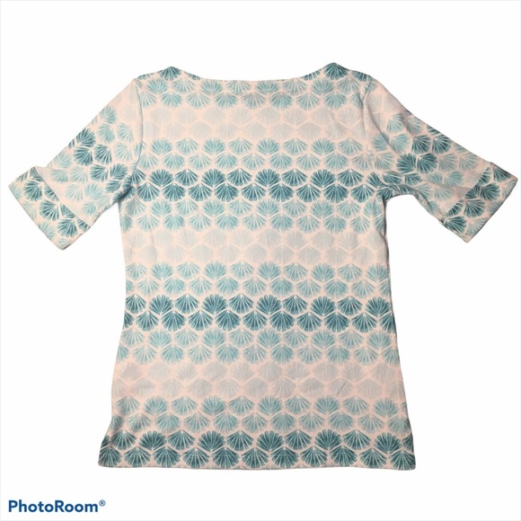 Karen Scott Ombré Seashells White Teal Boatneck Short Sleeve Cotton Top Small - Picture 2 of 9